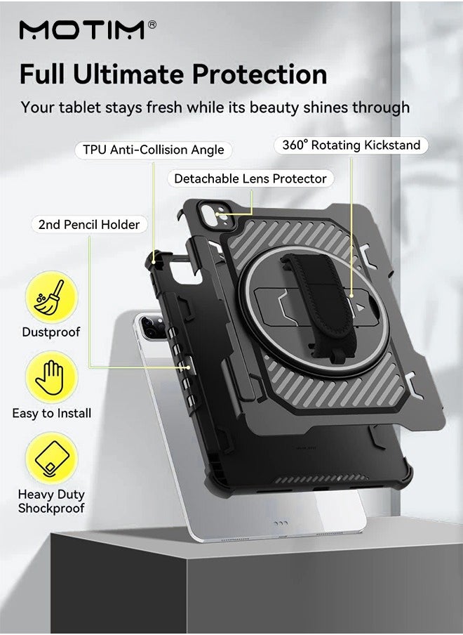 Motim iPad Pro 12.9 6th 5th 4th 3rd Generation Case, 2022 2021 2020 2018, iPad Case with 360° Rotating Kickstand, Anti-slip Handle, Apple Pencil Holder, Heavy Duty Hybrid Back Shockproof Protective Cover  - Image 4