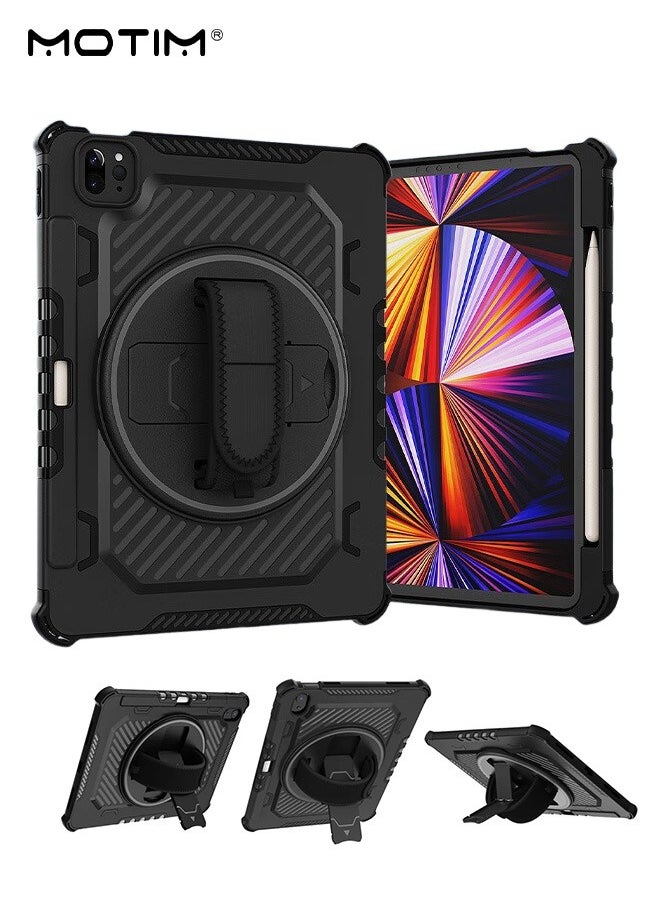 Motim iPad Pro 12.9 6th 5th 4th 3rd Generation Case, 2022 2021 2020 2018, iPad Case with 360° Rotating Kickstand, Anti-slip Handle, Apple Pencil Holder, Heavy Duty Hybrid Back Shockproof Protective Cover  - Image 1