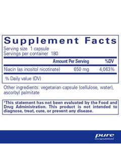 بيور إنكابسيليشن Pure Encapsulations Niacitol 650 mg | نياسين مضاد للحساسية لا يسبب الاحمرار لدعم الهضم وتخليق الهرمونات وتكوين الأنسجة | 180 كبسولة  - Image 2