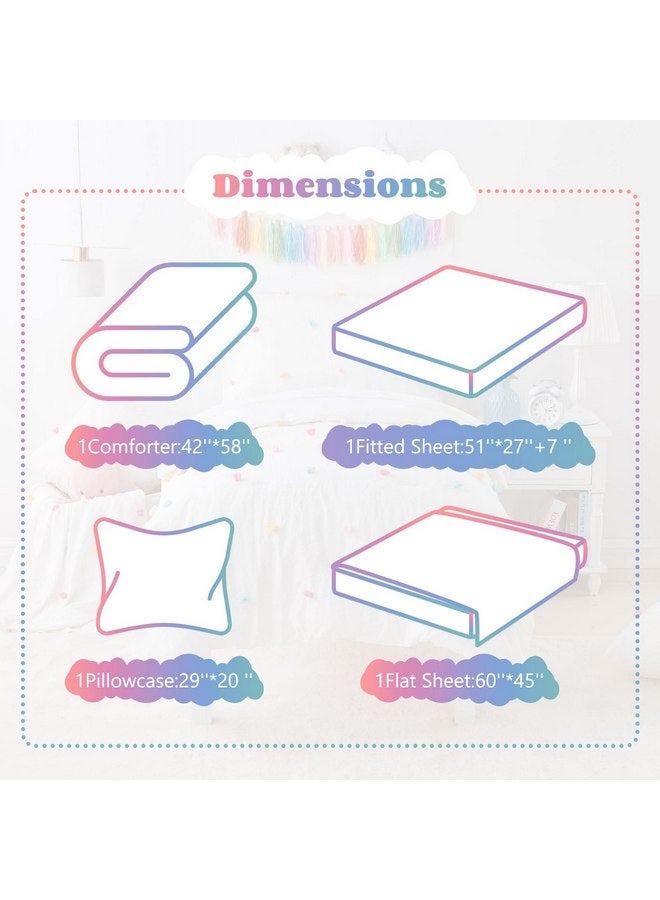 Cozyholy 4 Piece White Boho Toddler Bedding Sets for Girls Colorful Pom Pom Comforter Set Jacquard Tufted Dot Crib Bed Sheets Set for Baby Bed in a Bag, Include Comforter, Flat Sheet, Fitted Sheet, Pillowcase - Image 5