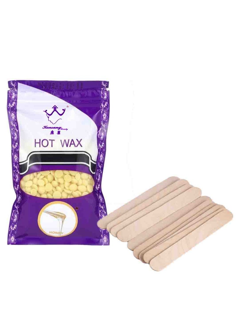 Konsung Beauty - Hair Removal Hot Wax Honey 100grams with 10 Wooden Sticks (No Waxing Paper Needed) - Image 1