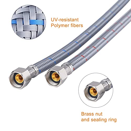 WOWOW 24 Inch Faucet Supply Hoses Bathroom Kitchen Faucet Sink Hose Braided Nylon Faucet Supply Lines Female Compression Thread 3/8" Comp x 1/2" FIP 2Pcs (1 Pair) - Image 3