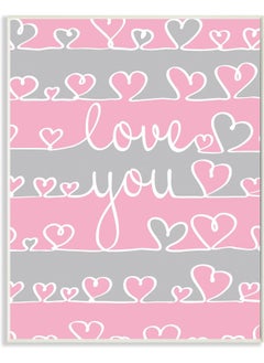 Stupell Industries The Kids Room by Love You Pink And Gray Hearts Textual Art Wall Plaque  - Image 1