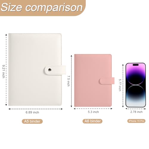 eleger A5 6 Ring Planner Binder - Refillable PU Leather Notebook Organizer with 80 Line Sheets, Monthly Sheets, Plastic Pockets and Dividers, Beige - Image 4