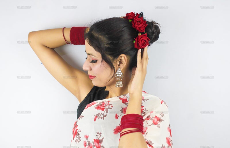 LYF5STAR Artificial Red Rose Juda Hair pin - Pack of 6 | Handmade Rose Juda Pin, Elegant Red Bridal Hairpin |Stylish Hair Accessories For Girls and Women | Pack of 6 - Image 5