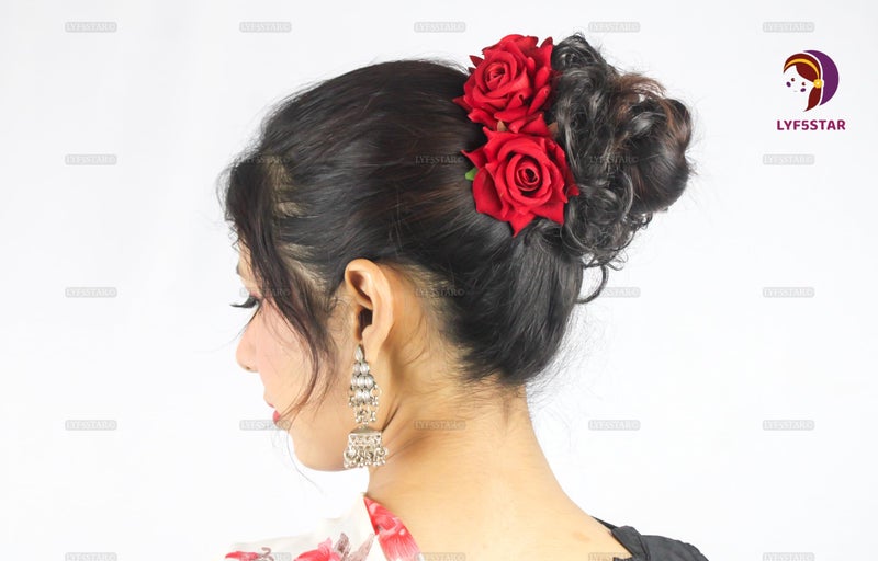 LYF5STAR Artificial Red Rose Juda Hair pin - Pack of 6 | Handmade Rose Juda Pin, Elegant Red Bridal Hairpin |Stylish Hair Accessories For Girls and Women | Pack of 6 - Image 4