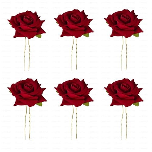LYF5STAR Artificial Red Rose Juda Hair pin - Pack of 6 | Handmade Rose Juda Pin, Elegant Red Bridal Hairpin |Stylish Hair Accessories For Girls and Women | Pack of 6 - Image 1