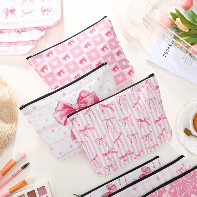 Reginary 12 Pcs Pink Bow Makeup Bags Coquette Bow Cosmetic Bags with Zippers Coquette Party Favors Pink Aesthetic Elegant Pouch Bulk Gifts for Women Stuff Christmas Birthday Supplies Travel Accessory - Image 4