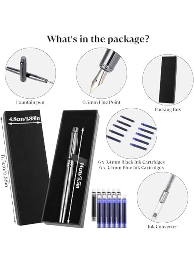 erorex Business Fountain Pen Set Metal Fountain Pens Fine Nib Luxury Fountain Pens Fancy Fountain Pen Set With12 3.4Mm Ink Cartridges And Converter Smooth Writing For Journaling Office School Supplies - Image 2