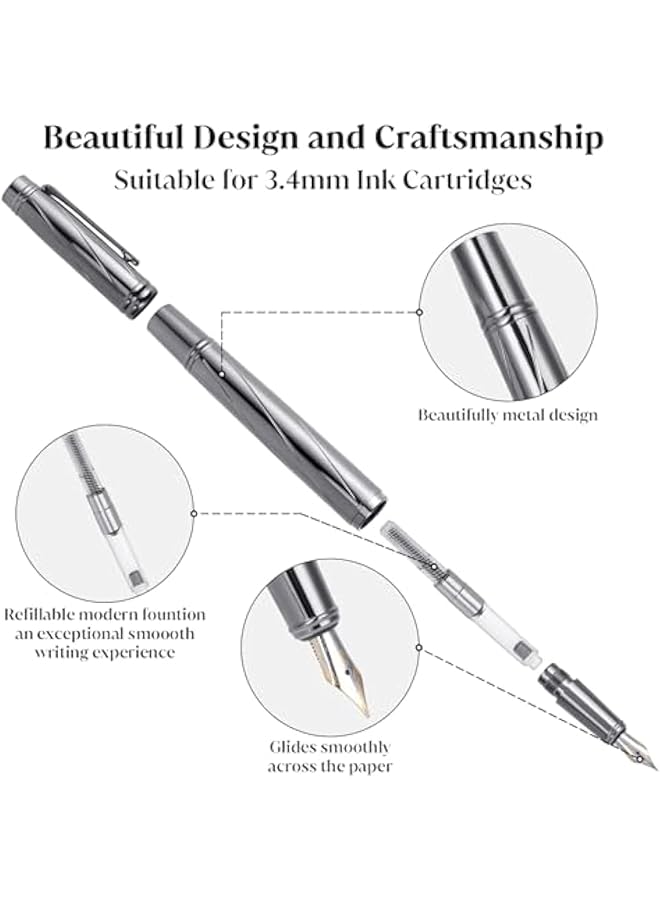 erorex Business Fountain Pen Set Metal Fountain Pens Fine Nib Luxury Fountain Pens Fancy Fountain Pen Set With12 3.4Mm Ink Cartridges And Converter Smooth Writing For Journaling Office School Supplies - Image 3
