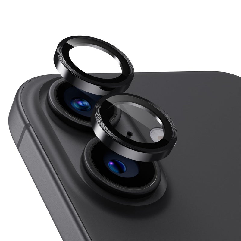 Upcommon UARMOR Camera Lens Protector Compatible with [ iPhone 17, 16 & 16 Plus ] 9H Tempered Glass & Aluminum Cover, HD Clear, Easy Installation Kit - Black - Image 1