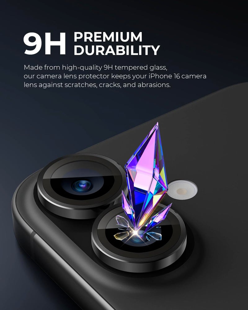 Upcommon UARMOR Camera Lens Protector Compatible with [ iPhone 17, 16 & 16 Plus ] 9H Tempered Glass & Aluminum Cover, HD Clear, Easy Installation Kit - Black - Image 2