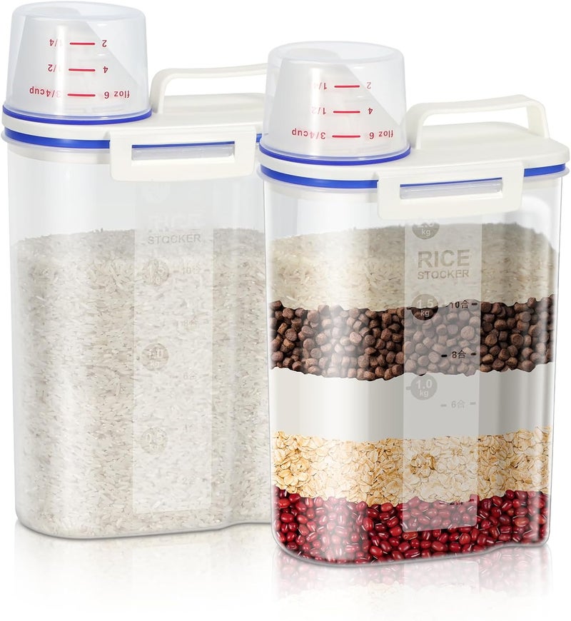 TBMax Rice Cereal Container Oatmeal Dispenser - 2 Pack Rice Storage Container with Measuring Cup + Easy Pouring Spout, Perfect for Flour Sugar Grain Nuts Kitchen Pantry Storage Organization - Image 1