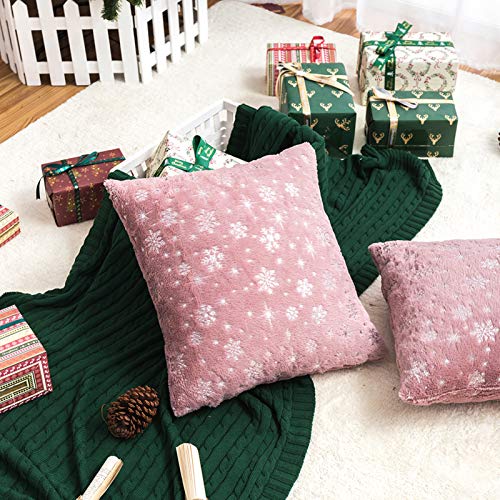 AQOTHES Soft Faux Fur Fuzzy Cute Decorative Throw Pillows Covers with Snowflake Glitter Printed Pillowcases for Christmas Decor Home Bed Room Sofa Chair Couch, Pink 18x18 inch, Pack of 2 - Image 2