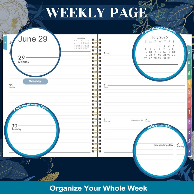 Feteulo Planner 2026-2027 - Academic Planner 2026-2027, Jul 2026 - Jun 2027, Planner Weekly and Monthly, 8.5" x 11", Monthly Tabs, Twin-Wire Binding, Holidays, Back Pocket, Habit Tracker - Image 4