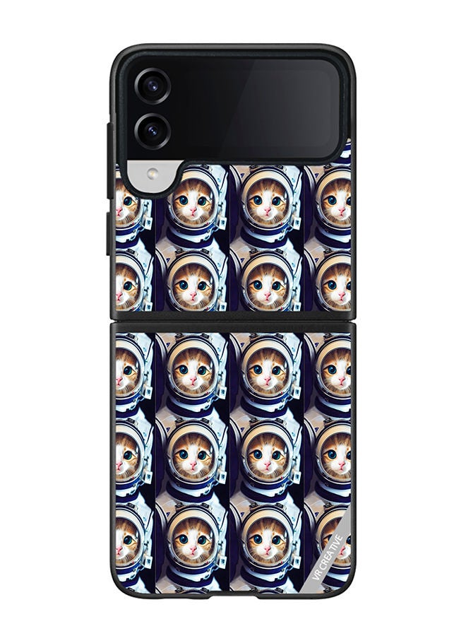 VR CREATIVE Protective Case Cover For Samsung Galaxy Z Flip4 Cat Face Inside Astronauts Helmet Pattern Design Multicolour  - Image 1