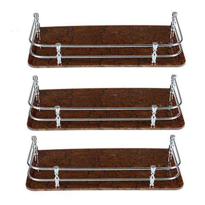 STIMULUS BATHROOM WALL SHELF PERFECT FOR STORE BATHROOM ACCESSORIES STYLISH SHELF SUITABLE IN HOME KITCHANOFFICE BEDROOM HOTEL ATTRACTIVE BROWN COLOR PACK OF 3 5X12 INCH