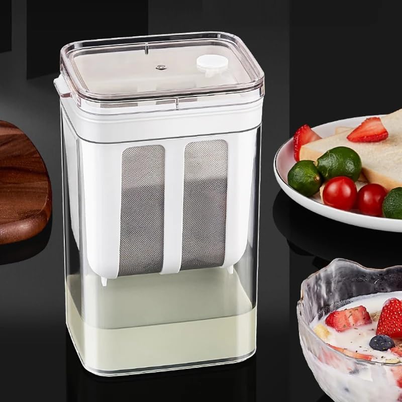 QUINK Greek Yogurt Strainer 1100ml Multi Yoghurt Maker Strainer with Fine Mesh Bag Lid for Thick Greek Yogurt Soybean Milk Kefir Berries Soup Fruit Juice  - Image 1