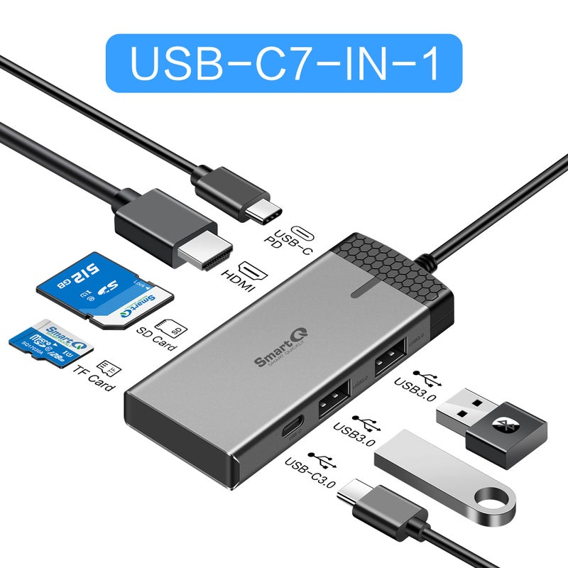 SmartQ H352 7-in-1 USB C Hub with 4K HDMI, 100W PD, USB-C Data Port, 2 USB-A 5Gbps, SD Card Reader & MicroSD Slot, Compatible with MacBook Air/Pro, XPS, Laptops, Tablets, Desktops - Image 2