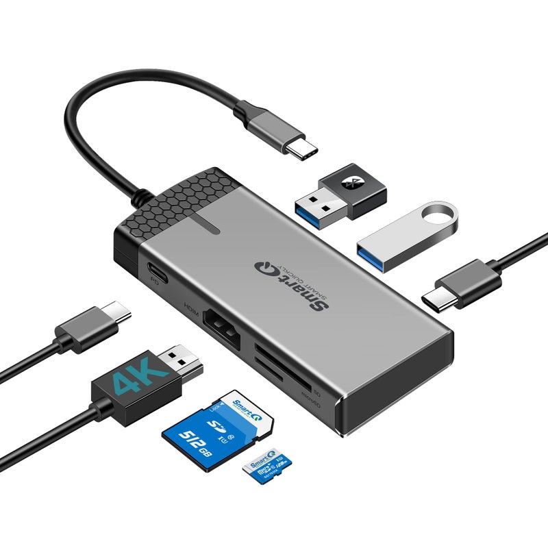 SmartQ H352 7-in-1 USB C Hub with 4K HDMI, 100W PD, USB-C Data Port, 2 USB-A 5Gbps, SD Card Reader & MicroSD Slot, Compatible with MacBook Air/Pro, XPS, Laptops, Tablets, Desktops - Image 1