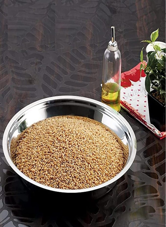 Bartan Star Stainless Steel Solid Silver Atta Parat for Dough,Mixer and Serving - 30 Centimeters (with Stainless Steel Atta Chalni) - Image 5