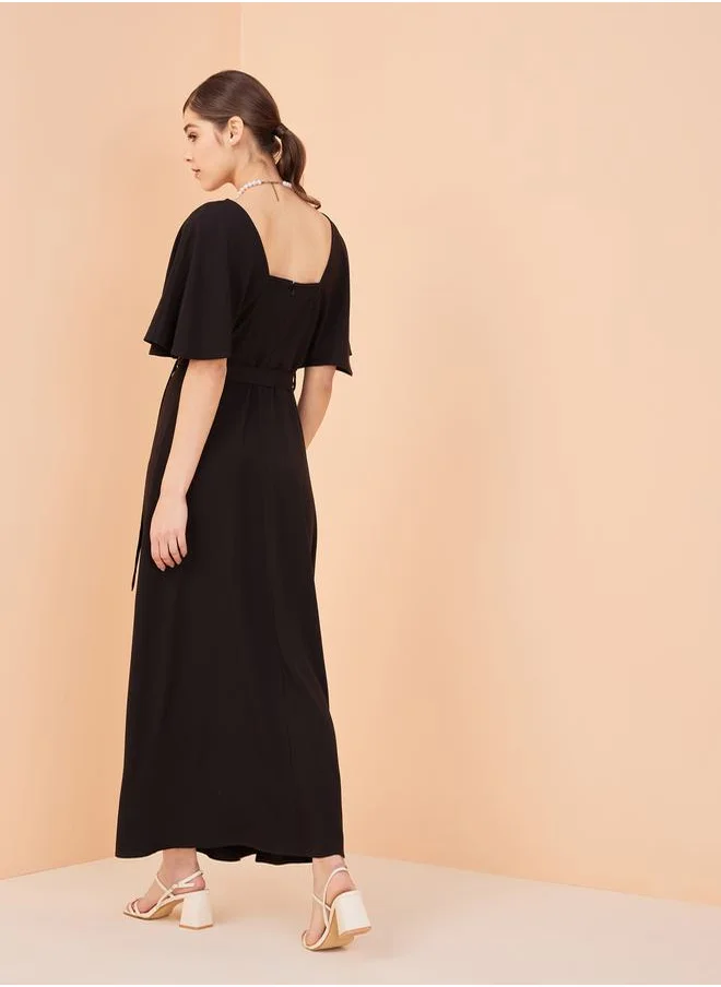 FEMELLA V Neck Wrap Front Maxi Dress by Styli