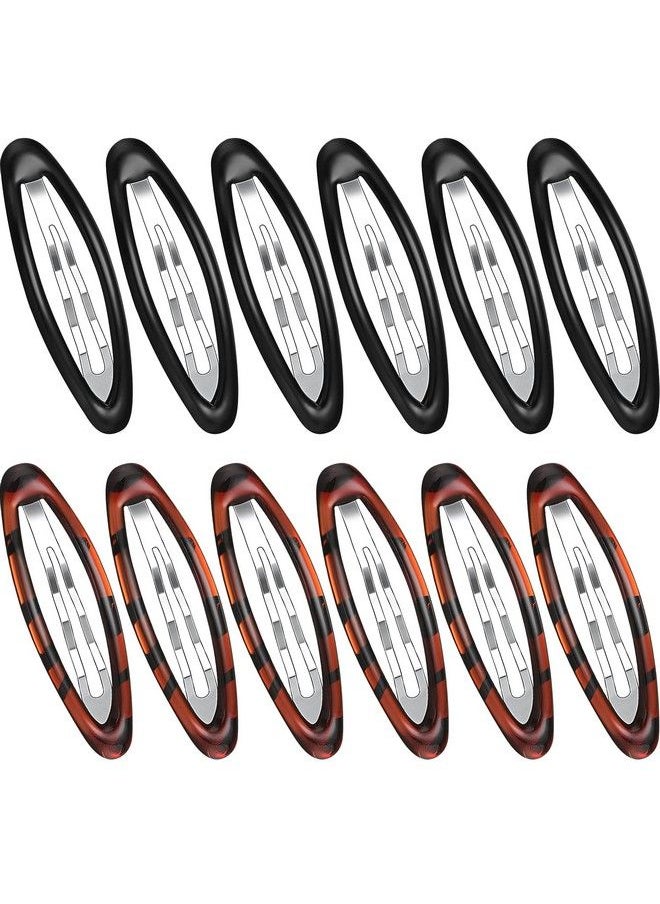 Waydress - 12 Pieces Oval Snap Hair Clips Tortoise Metal Snap Clips Oval Epoxy Hair Grips Metal Ellipse Hair Clips Non Slip Snap Hair Barrettes Hair Accessories For Women Girls Hair Styling 2.8 In(Fresh Style) - Image 1