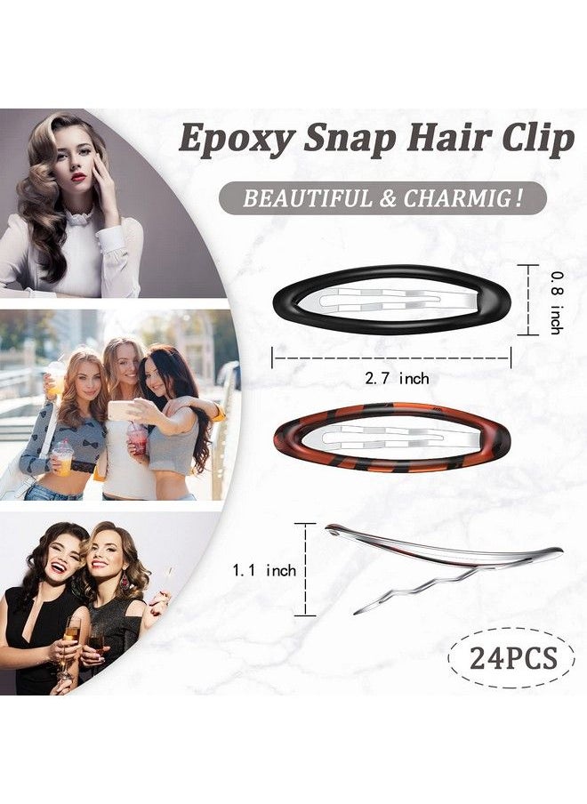 Waydress - 12 Pieces Oval Snap Hair Clips Tortoise Metal Snap Clips Oval Epoxy Hair Grips Metal Ellipse Hair Clips Non Slip Snap Hair Barrettes Hair Accessories For Women Girls Hair Styling 2.8 In(Fresh Style) - Image 1
