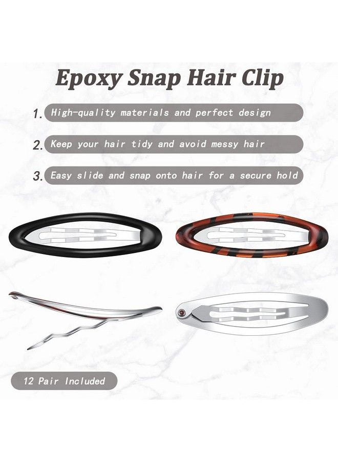 Waydress - 12 Pieces Oval Snap Hair Clips Tortoise Metal Snap Clips Oval Epoxy Hair Grips Metal Ellipse Hair Clips Non Slip Snap Hair Barrettes Hair Accessories For Women Girls Hair Styling 2.8 In(Fresh Style) - Image 1