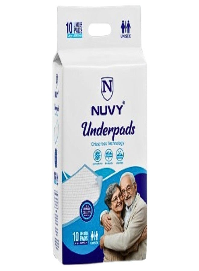Nuvy Premium Underpads, Large (Pack of 10 Pieces) Skin Friendly Top Sheet, Breathable Membrane, Leak Proof Barrier, Hypoallergenic & Hydrophilic Matrix 60cmx90cm - Image 1