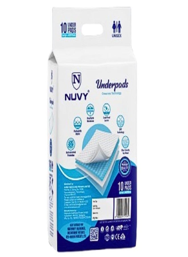 Nuvy Premium Underpads, Large (Pack of 10 Pieces) Skin Friendly Top Sheet, Breathable Membrane, Leak Proof Barrier, Hypoallergenic & Hydrophilic Matrix 60cmx90cm - Image 3