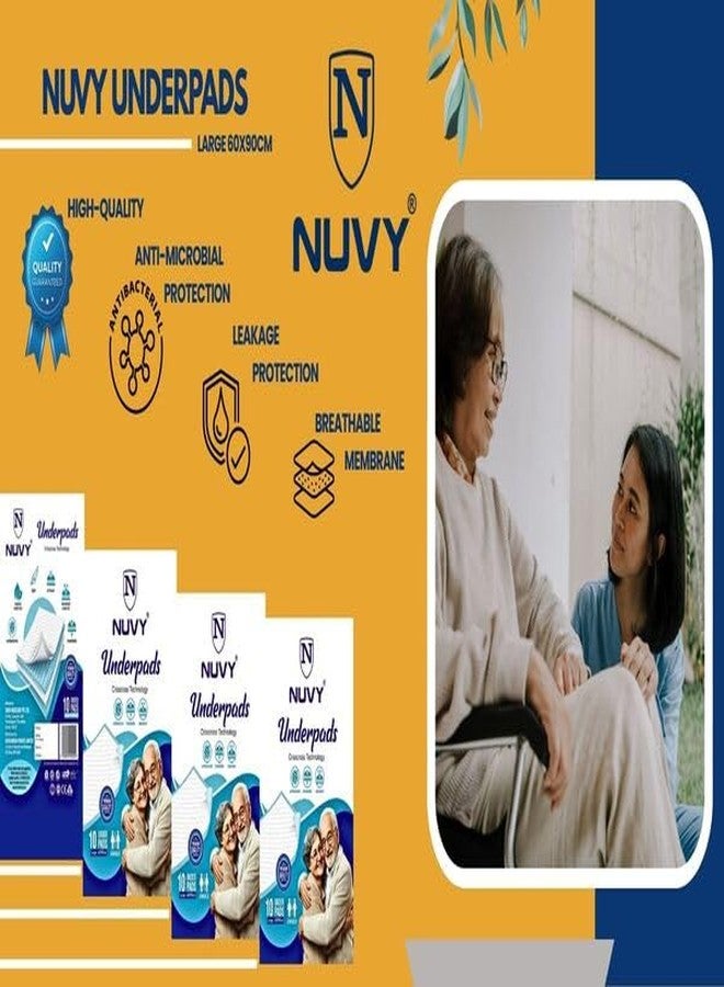Nuvy Premium Underpads, Large (Pack of 10 Pieces) Skin Friendly Top Sheet, Breathable Membrane, Leak Proof Barrier, Hypoallergenic & Hydrophilic Matrix 60cmx90cm - Image 4