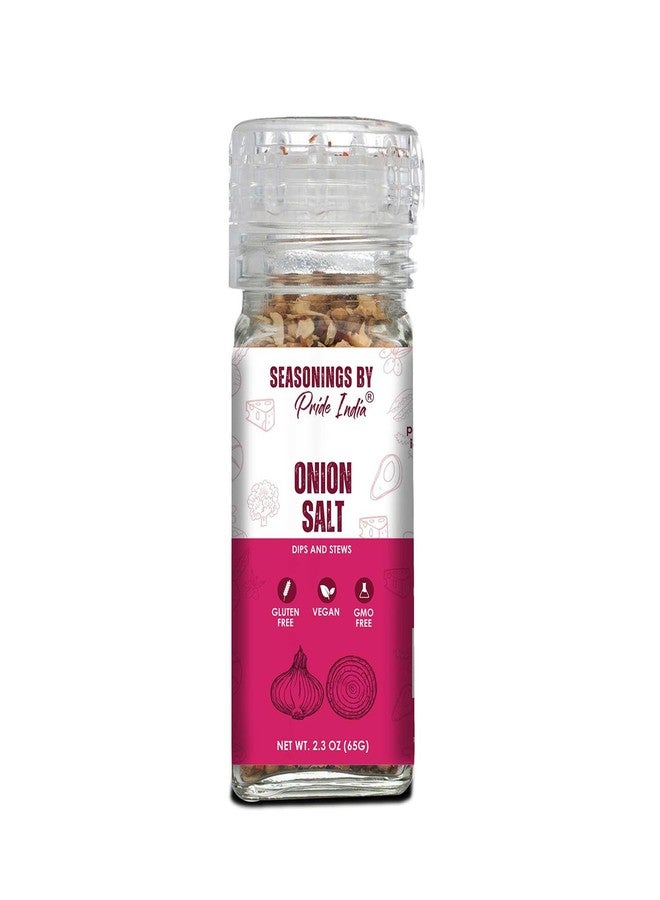 Pride of India Onion Salt 2.3 oz (65 gm) w/Convenient Grinder Cap | Healthy Warm Toasty Kitchen Staple | For Seasoning, Marinades, Coatings, Dressing | Non-Bioengineered, Vegan, Gluten-Free - Image 1