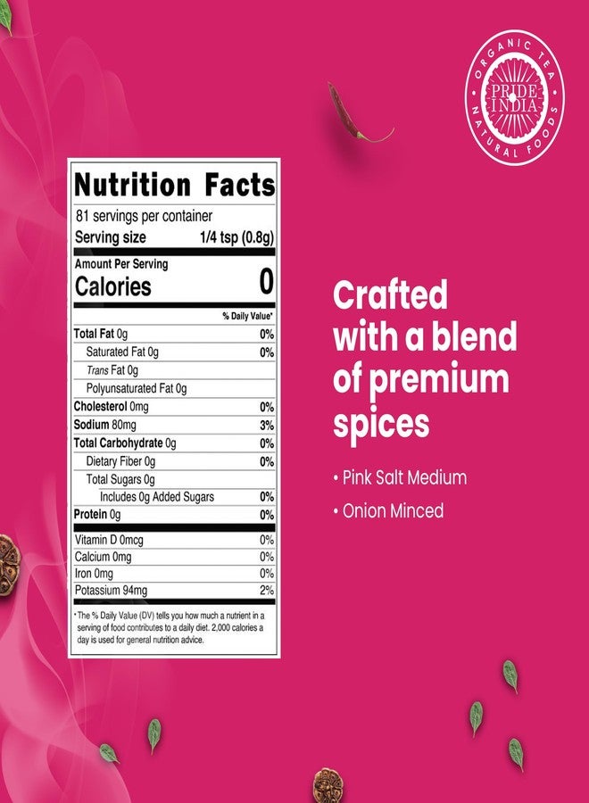 Pride of India Onion Salt 2.3 oz (65 gm) w/Convenient Grinder Cap | Healthy Warm Toasty Kitchen Staple | For Seasoning, Marinades, Coatings, Dressing | Non-Bioengineered, Vegan, Gluten-Free - Image 3
