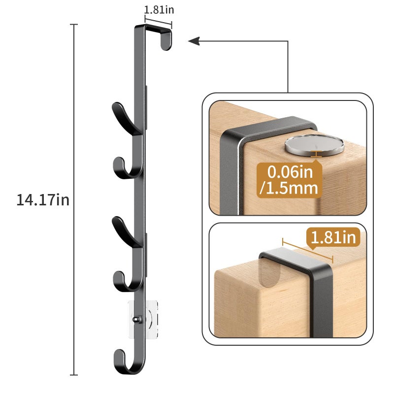 Kaiferty Over The Door Hooks, Metal Door Hooks for Hanging, Over The Door Purse Organizer for Door Coat Hanger, Back of Shower for Hanging Towel Rack Clothes, Hat, Bathroom, Closet (Black-2Packs) - Image 4