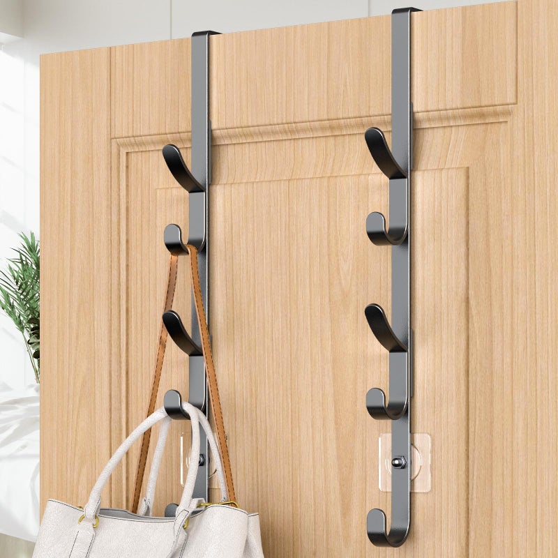 Kaiferty Over The Door Hooks, Metal Door Hooks for Hanging, Over The Door Purse Organizer for Door Coat Hanger, Back of Shower for Hanging Towel Rack Clothes, Hat, Bathroom, Closet (Black-2Packs) - Image 1