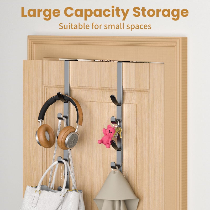 Kaiferty Over The Door Hooks, Metal Door Hooks for Hanging, Over The Door Purse Organizer for Door Coat Hanger, Back of Shower for Hanging Towel Rack Clothes, Hat, Bathroom, Closet (Black-2Packs) - Image 3