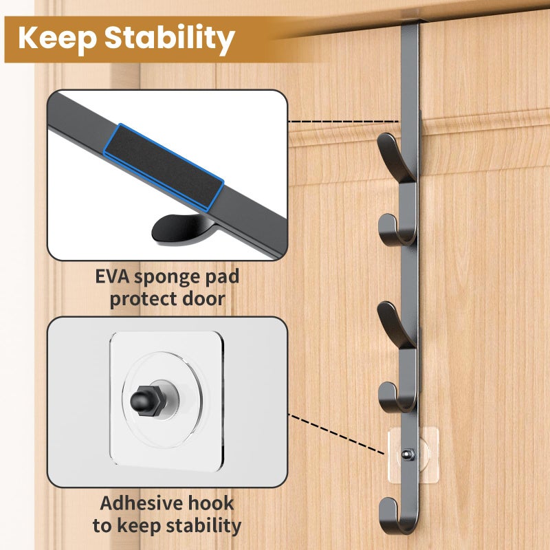 Kaiferty Over The Door Hooks, Metal Door Hooks for Hanging, Over The Door Purse Organizer for Door Coat Hanger, Back of Shower for Hanging Towel Rack Clothes, Hat, Bathroom, Closet (Black-2Packs) - Image 5