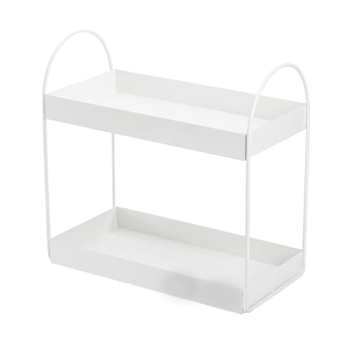Go Hooked 2-Tier Standing Rack Bathroom Countertop Organizer Vanity Tray Cosmetic Makeup Storage Kitchen Spice Rack Standing Shelf (White, Metal, Pack of 1) - Image 5
