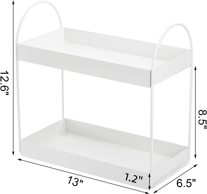 Go Hooked 2-Tier Standing Rack Bathroom Countertop Organizer Vanity Tray Cosmetic Makeup Storage Kitchen Spice Rack Standing Shelf (White, Metal, Pack of 1) - Image 3