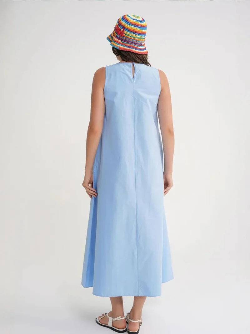 MixRay Baby Blue Mixray Relaxed Fit Maxi Dress with Pockets for Women | Best Price UAE