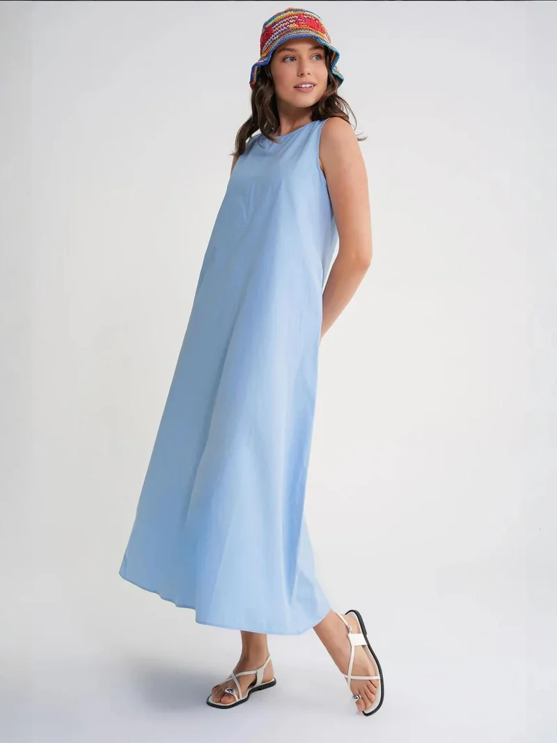 MixRay Baby Blue Mixray Relaxed Fit Maxi Dress with Pockets for Women | Best Price UAE