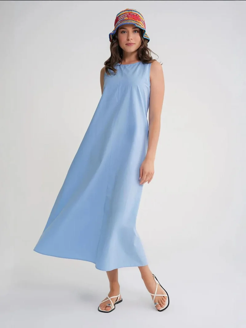 MixRay Baby Blue Mixray Relaxed Fit Maxi Dress with Pockets for Women | Best Price UAE