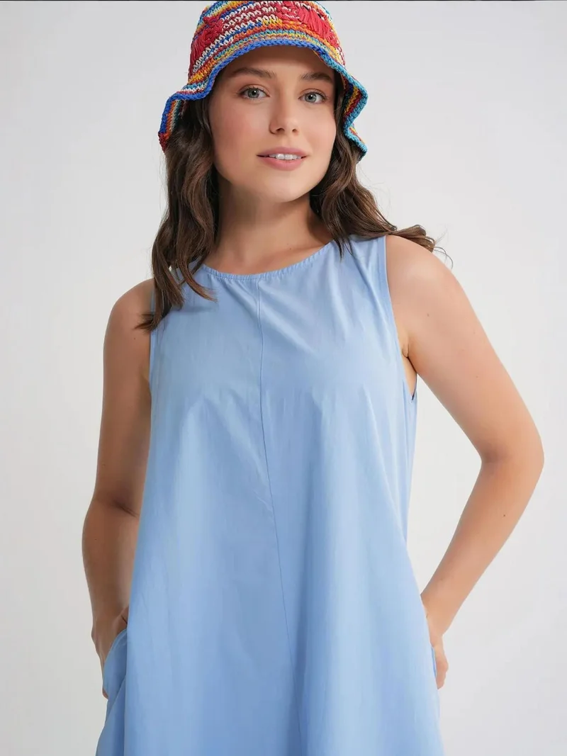 MixRay Baby Blue Mixray Relaxed Fit Maxi Dress with Pockets for Women | Best Price UAE