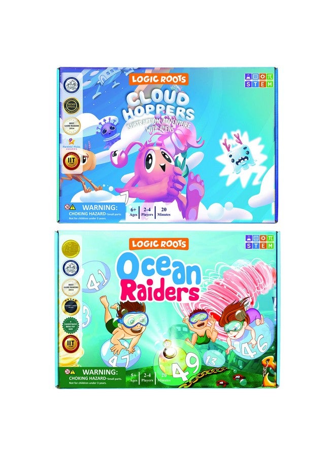 Logic Roots Addition and Subtraction Games - Pack of 2, Ocean Raiders and Cloud Hoppers, Math Board Games & STEM Toys for 6-8 Year Olds, Educational Gift for Kids, Homeschoolers, Kindergarten and Up - Image 1