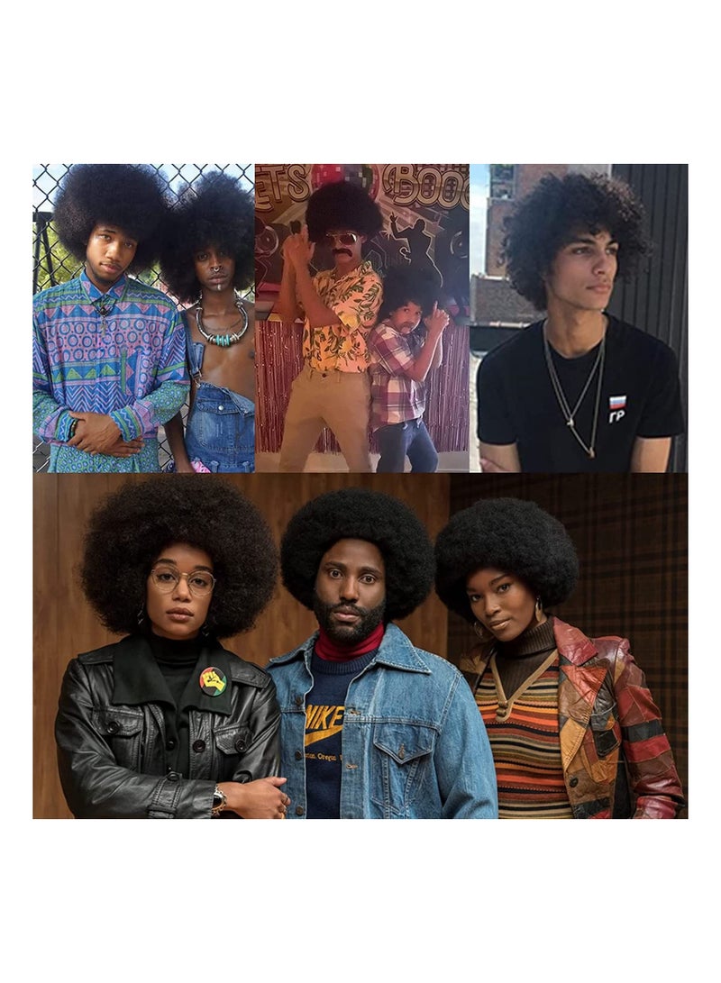 Excefore Wig Men, 4 Pcs Set 70'S Costumes Wig Disco Wig for Men Natural Fluffy Short Black Curly Synthetic Hair Wig for Cosplay Party - Image 4