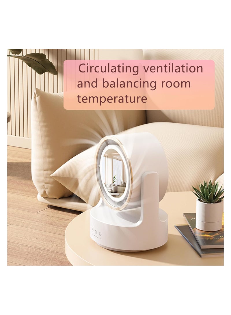 SYOSI Bladeless Fan with Light, Small Oscillating Fan, Desk Mini Fan, Mirrow for Make Up, Strong Airflow Travel Rechargeable Fan, 5 Speeds 135° Horizon/ 90° Pitch Adjustable Quiet Fan for Bedroom (White) - Image 5