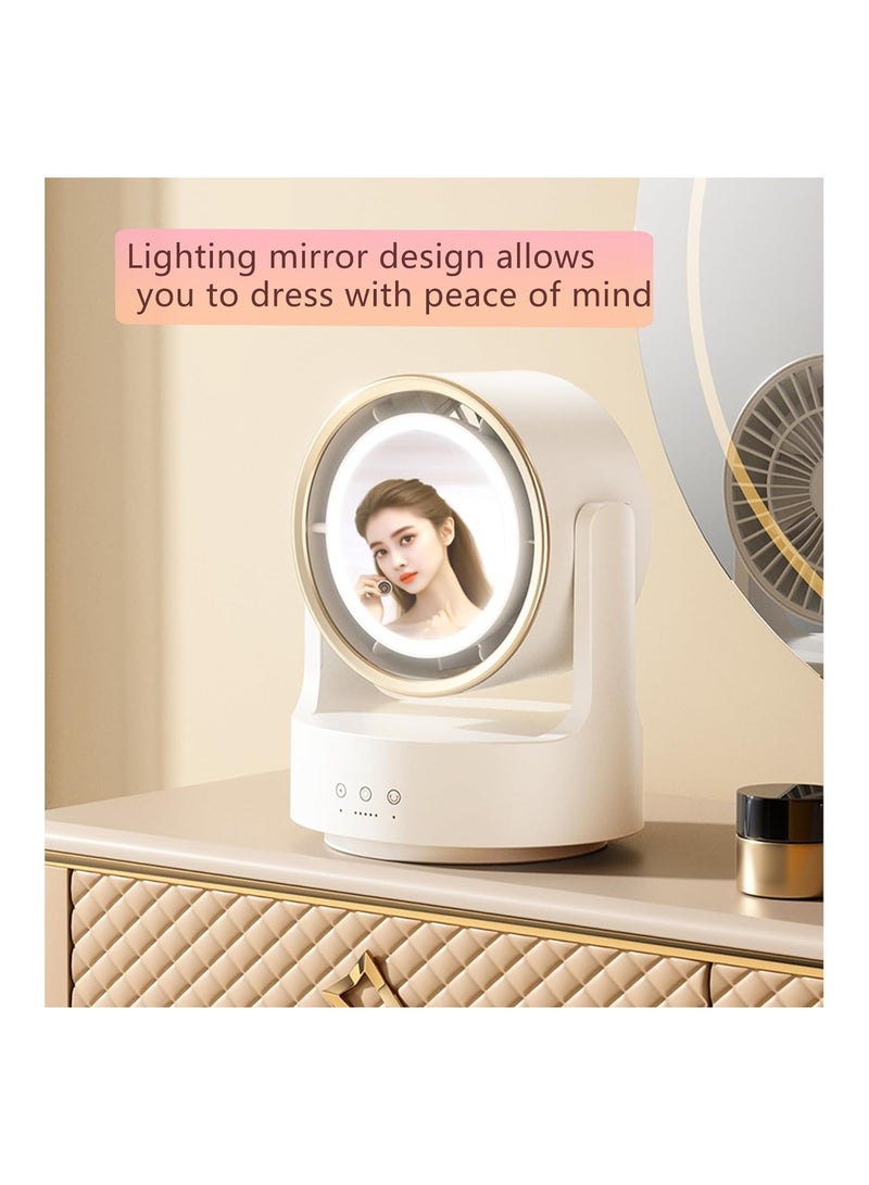 SYOSI Bladeless Fan with Light, Small Oscillating Fan, Desk Mini Fan, Mirrow for Make Up, Strong Airflow Travel Rechargeable Fan, 5 Speeds 135° Horizon/ 90° Pitch Adjustable Quiet Fan for Bedroom (White) - Image 4