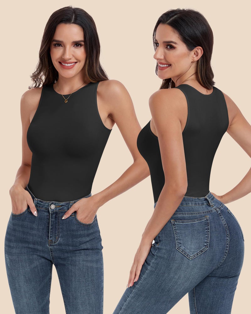 EUYZOU Women Shapewear Tummy Control Tank Tops Seamless Compression Tops Body Shaper Camisole, Black M - Image 2