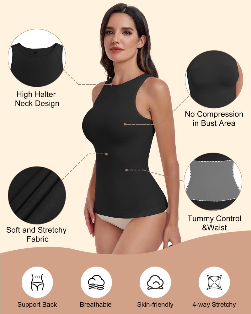 EUYZOU Women Shapewear Tummy Control Tank Tops Seamless Compression Tops Body Shaper Camisole, Black M - Image 4